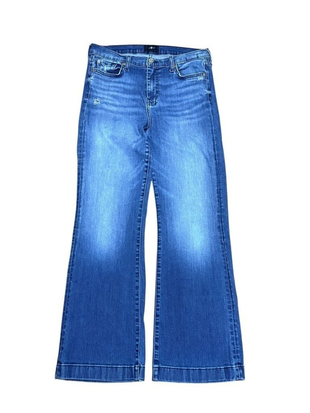 7 For All Mankind Dojo Jeans Mid Rise Flare Lake Blue 2000s Trend - Picture 2 of 7